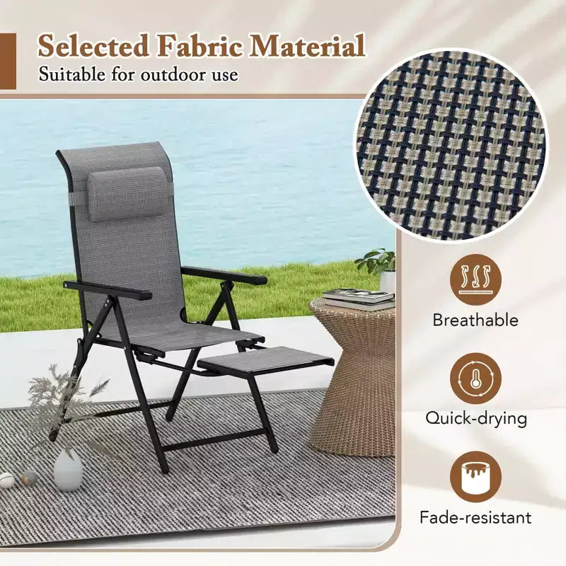 Costway Folding Patio Chairs Set of 2 Lounge Chairs w/ 10-Level Adjustable Backrests