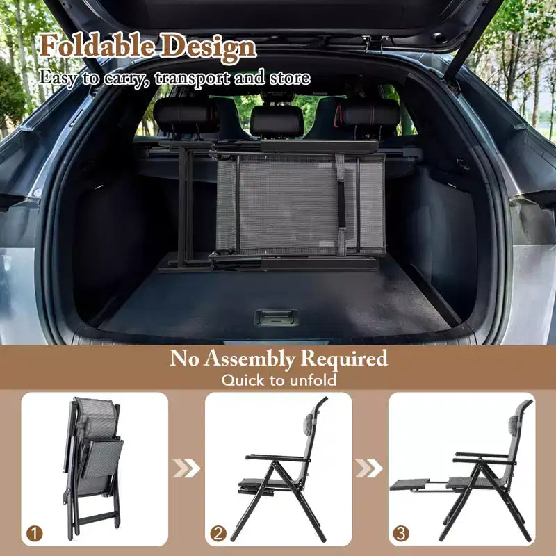Costway Folding Patio Chairs Set of 2 Lounge Chairs w/ 10-Level Adjustable Backrests