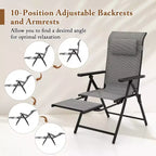 Costway Folding Patio Chairs Set of 2 Lounge Chairs w/ 10-Level Adjustable Backrests