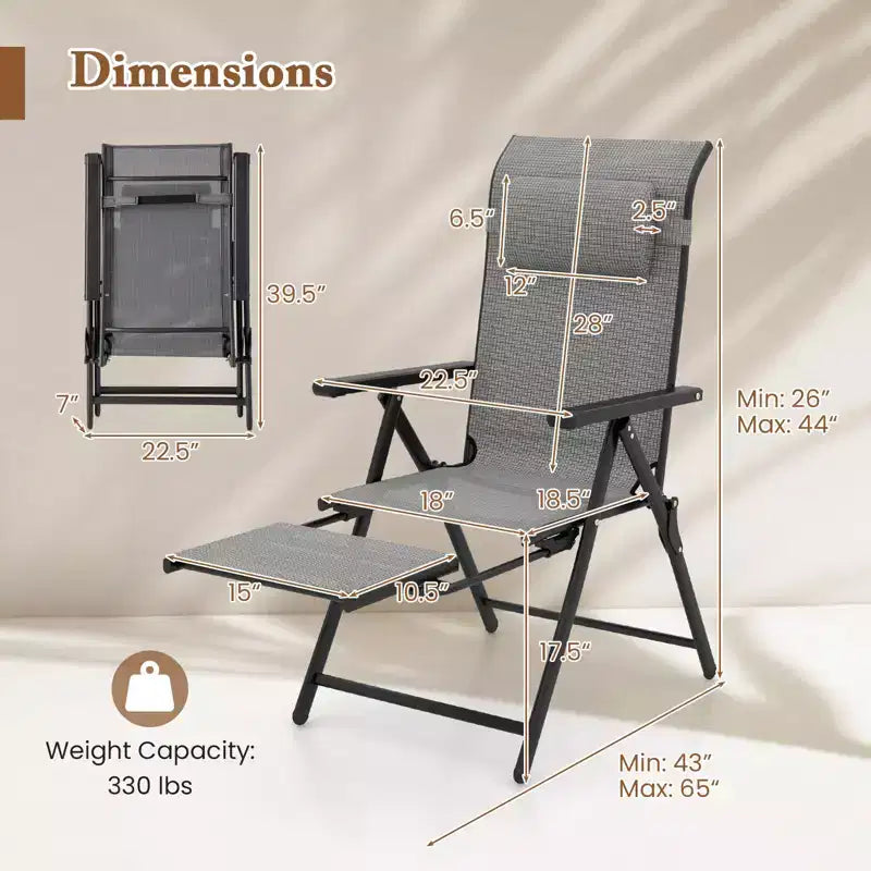 Costway Folding Patio Chairs Set of 2 Lounge Chairs w/ 10-Level Adjustable Backrests