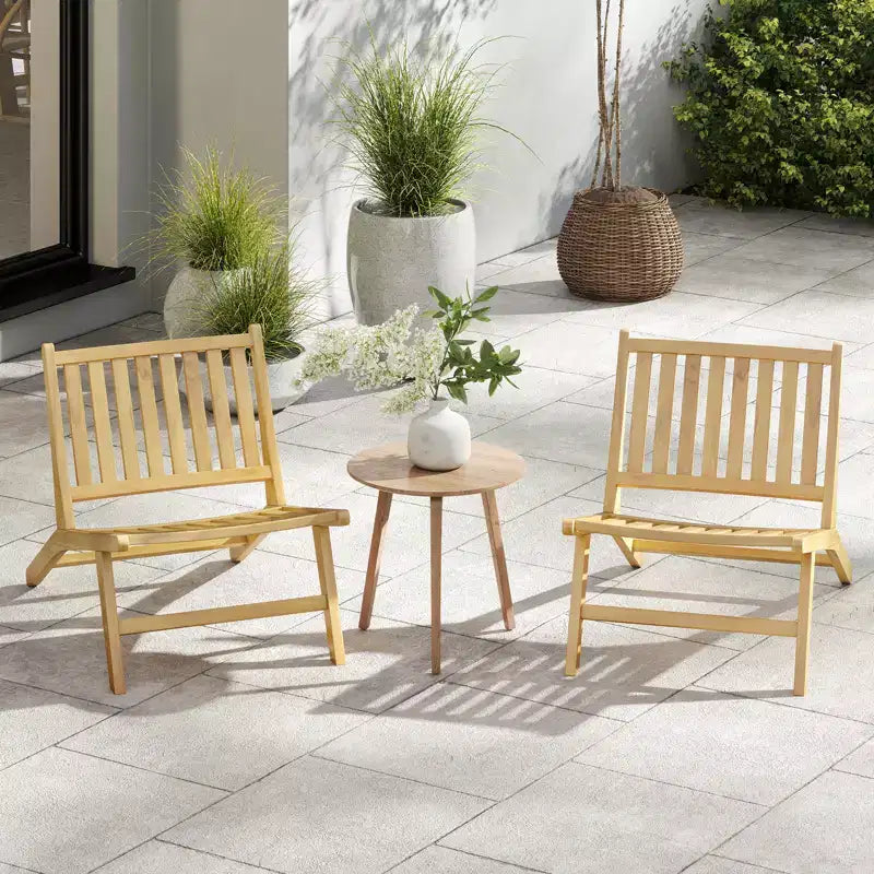 Costway 4PCS Teak Wood Outdoor Reclining Chair Natural Mid Century Accent Chair w/ Backrest
