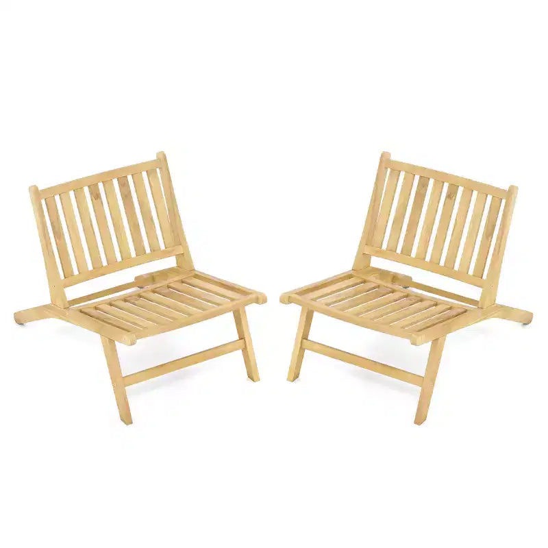 Costway 4PCS Teak Wood Outdoor Reclining Chair Natural Mid Century Accent Chair w/ Backrest