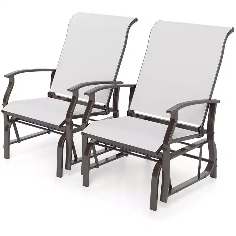 Costway Porch Gliders Set of 2/4 with Reclined High Back Breathable Mesh Fabric Metal Frame Beige/Gray