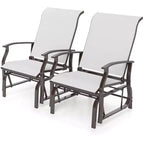 Costway Porch Gliders Set of 2/4 with Reclined High Back Breathable Mesh Fabric Metal Frame Beige/Gray