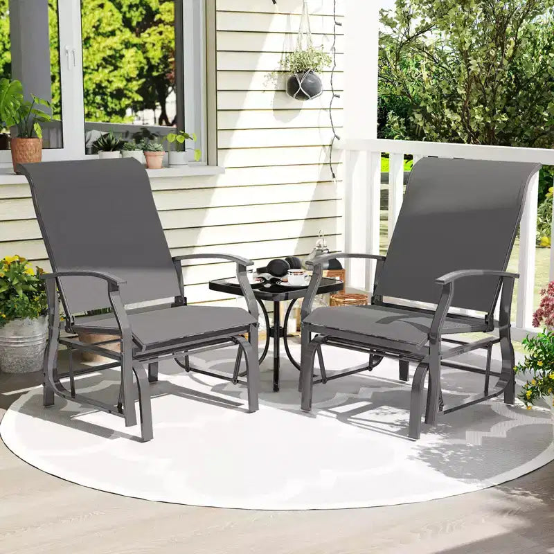 Costway Porch Gliders Set of 2/4 with Reclined High Back Breathable Mesh Fabric Metal Frame Beige/Gray