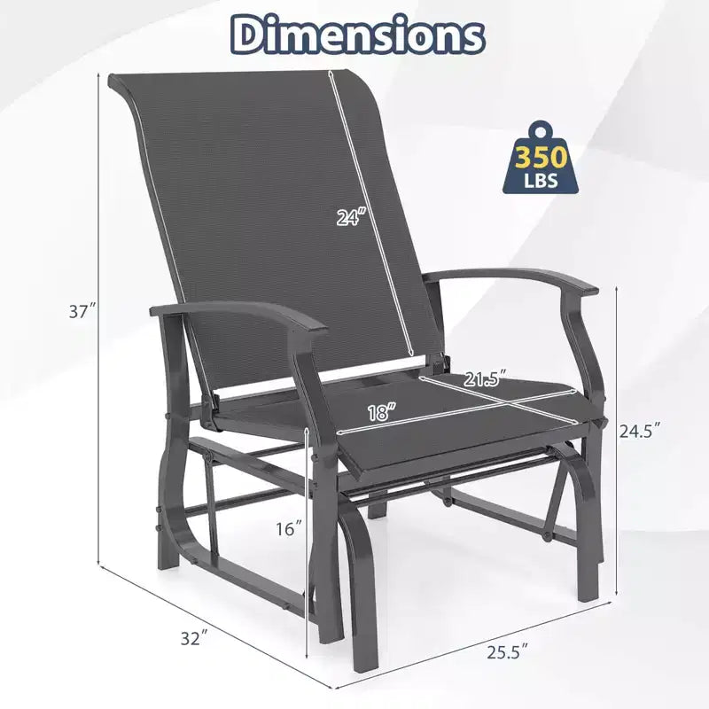 Costway Porch Gliders Set of 2/4 with Reclined High Back Breathable Mesh Fabric Metal Frame Beige/Gray
