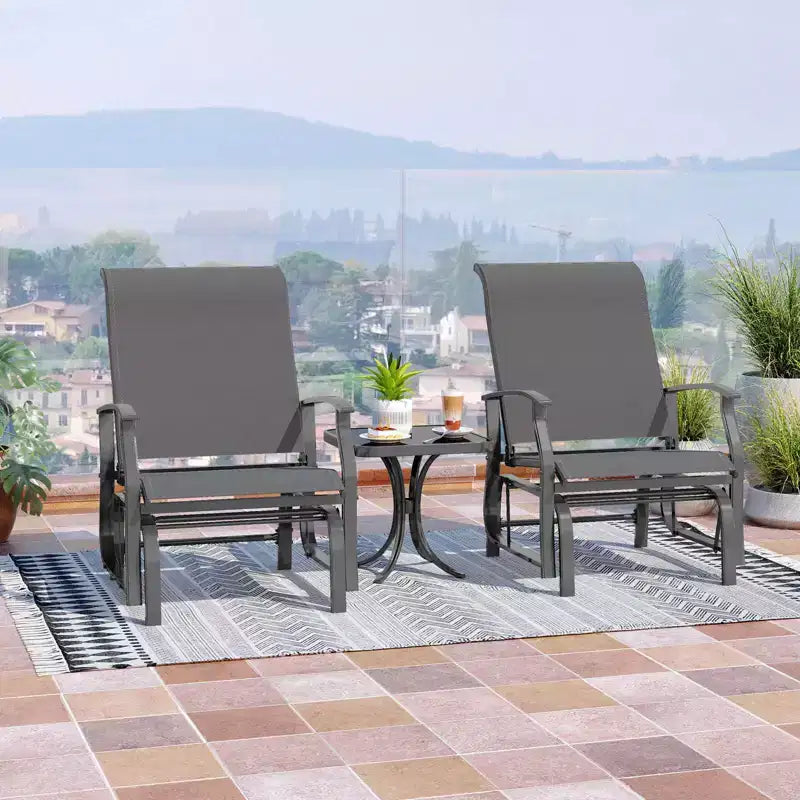 Costway Porch Gliders Set of 2/4 with Reclined High Back Breathable Mesh Fabric Metal Frame Beige/Gray