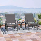 Costway Porch Gliders Set of 2/4 with Reclined High Back Breathable Mesh Fabric Metal Frame Beige/Gray