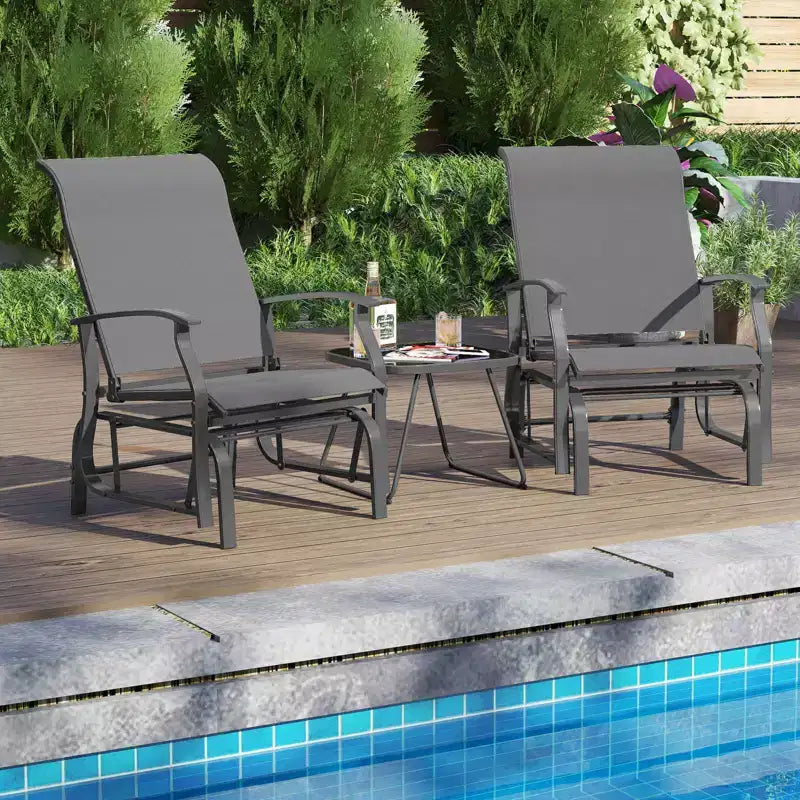Costway Porch Gliders Set of 2/4 with Reclined High Back Breathable Mesh Fabric Metal Frame Beige/Gray