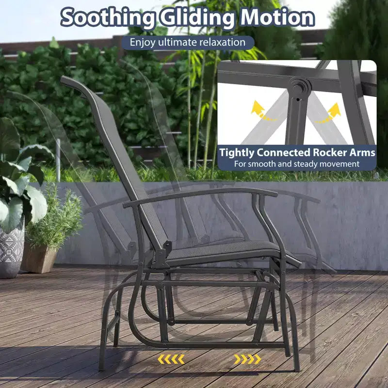 Costway Porch Gliders Set of 2/4 with Reclined High Back Breathable Mesh Fabric Metal Frame Beige/Gray