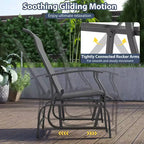 Costway Porch Gliders Set of 2/4 with Reclined High Back Breathable Mesh Fabric Metal Frame Beige/Gray