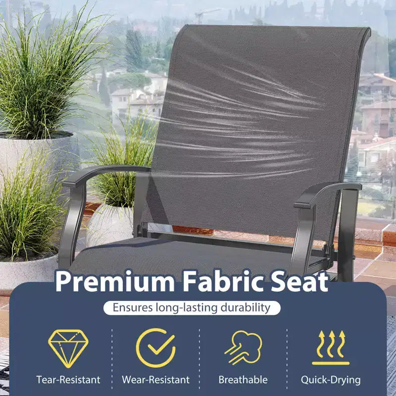 Costway Porch Gliders Set of 2/4 with Reclined High Back Breathable Mesh Fabric Metal Frame Beige/Gray