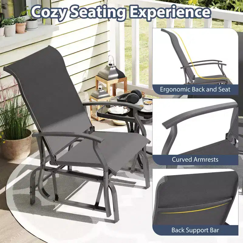 Costway Porch Gliders Set of 2/4 with Reclined High Back Breathable Mesh Fabric Metal Frame Beige/Gray