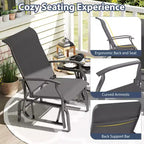 Costway Porch Gliders Set of 2/4 with Reclined High Back Breathable Mesh Fabric Metal Frame Beige/Gray