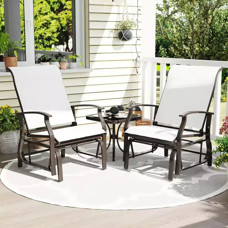 Costway Porch Gliders Set of 2/4 with Reclined High Back Breathable Mesh Fabric Metal Frame Beige/Gray