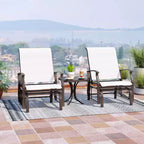 Costway Porch Gliders Set of 2/4 with Reclined High Back Breathable Mesh Fabric Metal Frame Beige/Gray