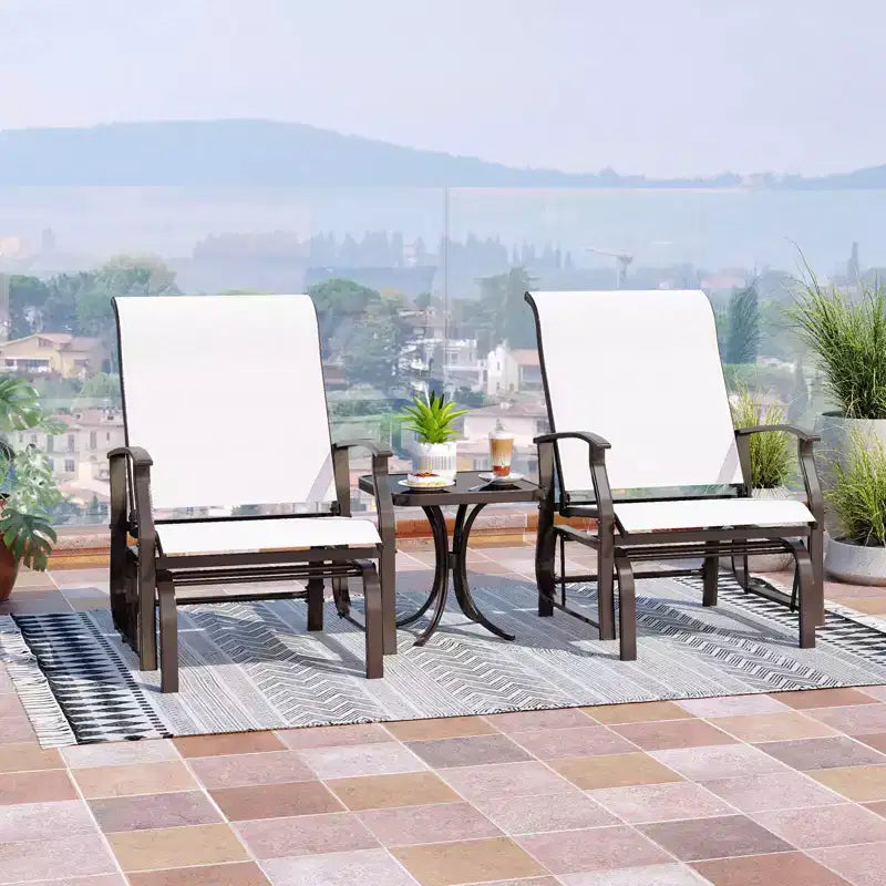 Costway Porch Gliders Set of 2/4 with Reclined High Back Breathable Mesh Fabric Metal Frame Beige/Gray