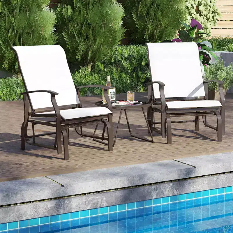 Costway Porch Gliders Set of 2/4 with Reclined High Back Breathable Mesh Fabric Metal Frame Beige/Gray