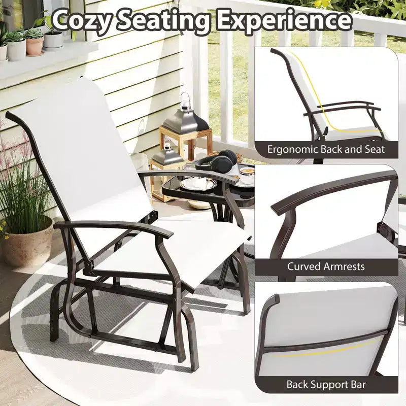 Costway Porch Gliders Set of 2/4 with Reclined High Back Breathable Mesh Fabric Metal Frame Beige/Gray