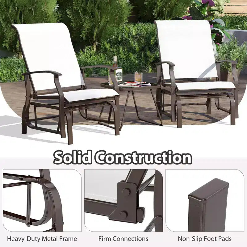 Costway Porch Gliders Set of 2/4 with Reclined High Back Breathable Mesh Fabric Metal Frame Beige/Gray