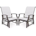 Costway Porch Gliders Set of 2/4 with Reclined High Back Breathable Mesh Fabric Metal Frame Beige/Gray