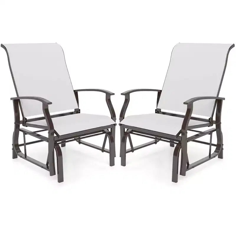 Costway Porch Gliders Set of 2/4 with Reclined High Back Breathable Mesh Fabric Metal Frame Beige/Gray