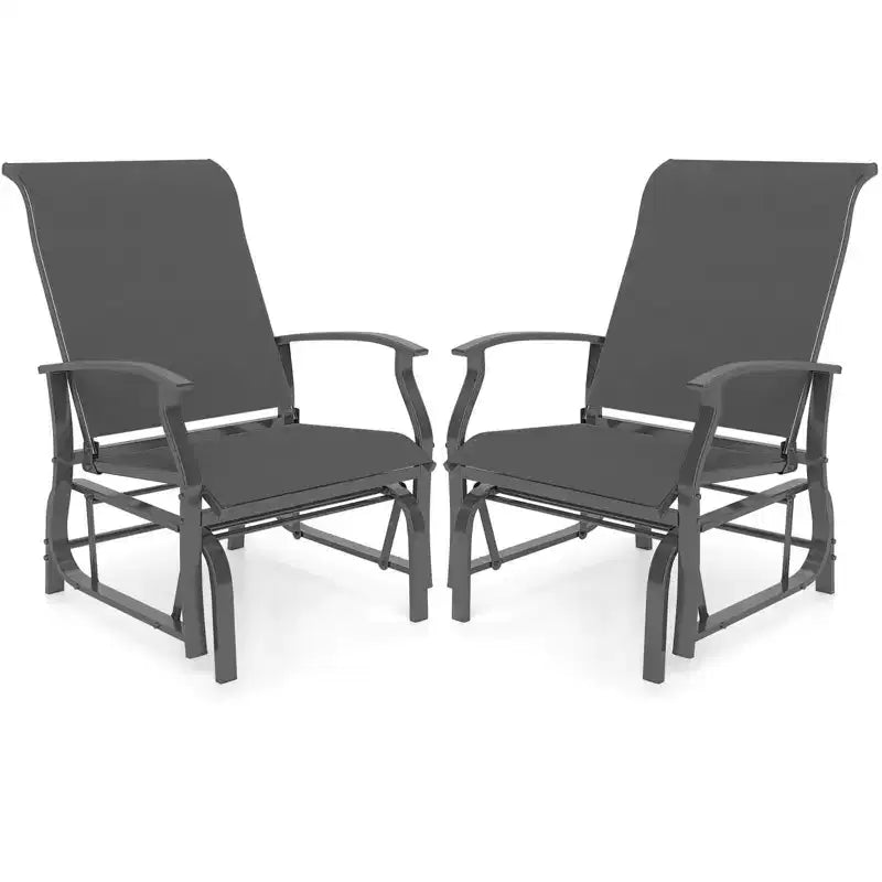 Costway Dondolo da Veranda Set da 2/4 con Schienale Alto Inclinato, Tessuto in Rete Traspirante, Telaio in Metallo, Beige/Grigio
