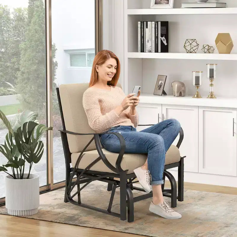 Costway Patio Rocking Chair with Cushion Heavy-Duty Metal Frame Smooth Glider Outdoor