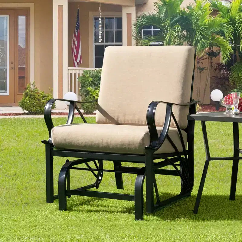Costway Patio Rocking Chair with Cushion Heavy-Duty Metal Frame Smooth Glider Outdoor