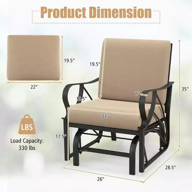 Costway Patio Rocking Chair with Cushion Heavy-Duty Metal Frame Smooth Glider Outdoor