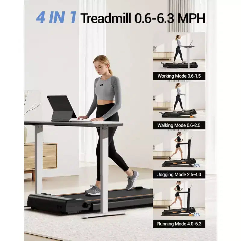4-in-1 Foldable Walking Pad with Handle, 14% Incline Under-Desk Treadmill for Home, 2.5 HP Quiet Brushless Motor