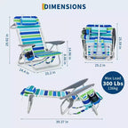 2 Pack Backpack Beach Chair, Portable & Lay Flat Folding Chair with 5-Position Recline, Adjustable Straps, Cup Holder & Phone Pocket,300 LBS Capacity