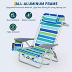 2 Pack Backpack Beach Chair, Portable & Lay Flat Folding Chair with 5-Position Recline, Adjustable Straps, Cup Holder & Phone Pocket,300 LBS Capacity