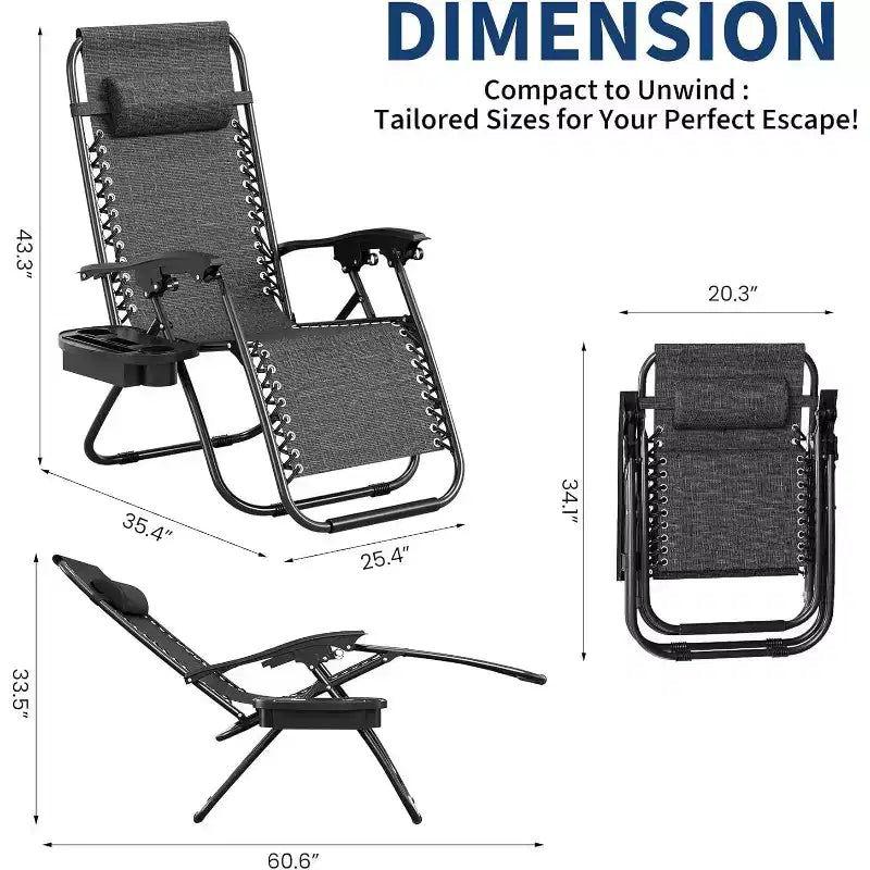 Weightless Chairs,Living Room Chairs for Outdoor Patio Last Intervention with Pillow and Cup Tray,Adjustable Reclining Chair,Portable Folding Chair