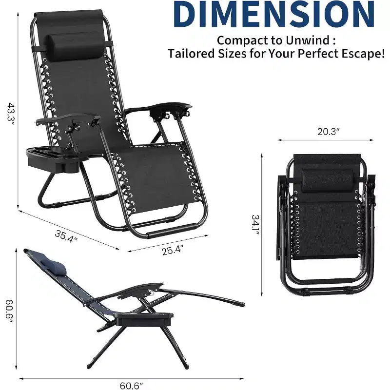 Weightless Chairs,Living Room Chairs for Outdoor Patio Last Intervention with Pillow and Cup Tray,Adjustable Reclining Chair,Portable Folding Chair