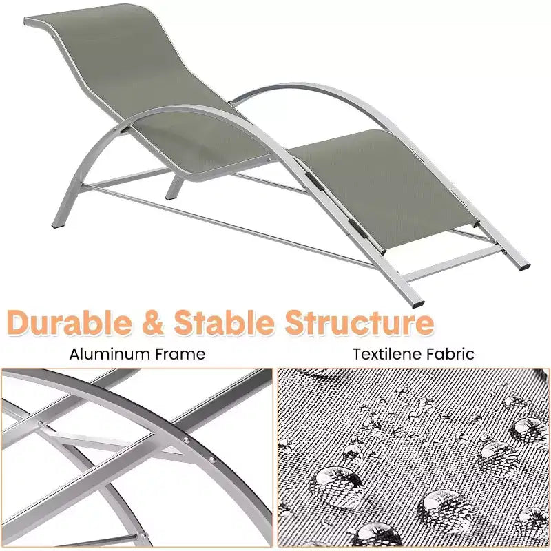 Rust-Resistant Aluminum 3 Piece Patio Lounge Chair Set, 2 Outdoor Reclining Loungers & 1 Side Table, Stackable Space-Saving for Poolside, Garden