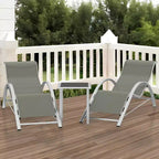 Rust-Resistant Aluminum 3 Piece Patio Lounge Chair Set, 2 Outdoor Reclining Loungers & 1 Side Table, Stackable Space-Saving for Poolside, Garden
