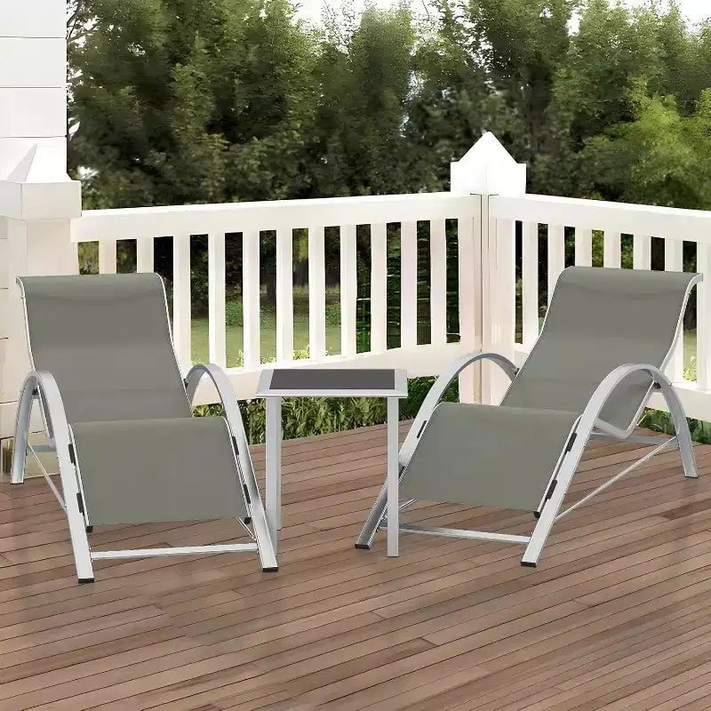 Rust-Resistant Aluminum 3 Piece Patio Lounge Chair Set, 2 Outdoor Reclining Loungers & 1 Side Table, Stackable Space-Saving for Poolside, Garden