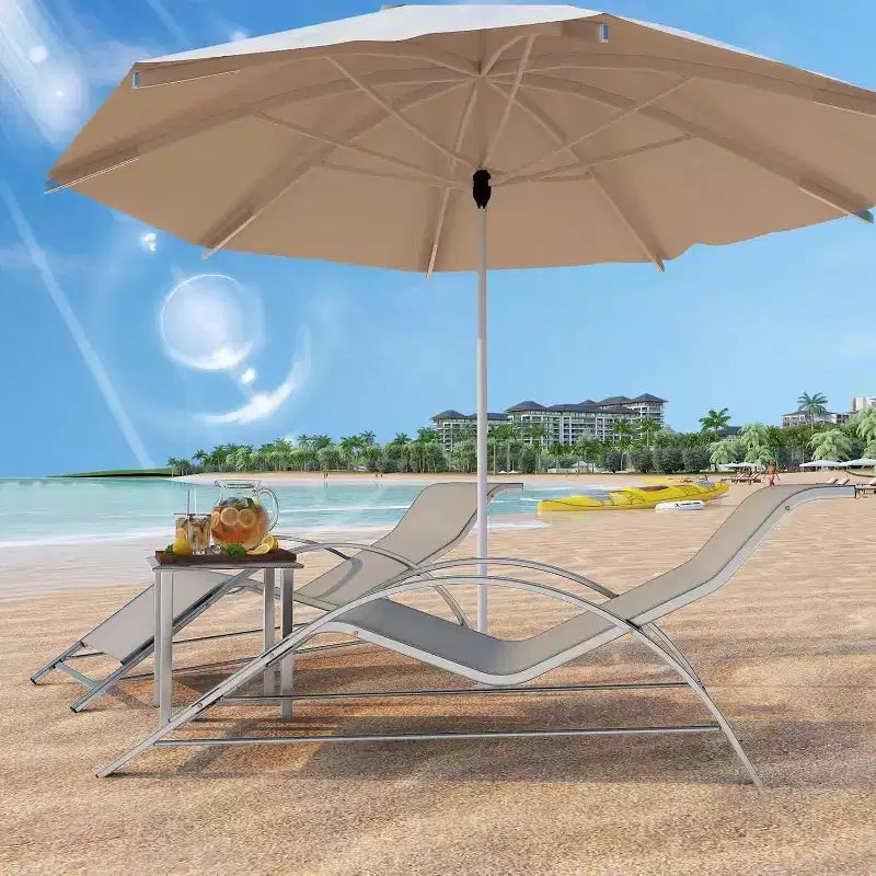 Rust-Resistant Aluminum 3 Piece Patio Lounge Chair Set, 2 Outdoor Reclining Loungers & 1 Side Table, Stackable Space-Saving for Poolside, Garden