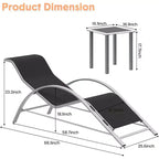 Rust-Resistant Aluminum 3 Piece Patio Lounge Chair Set, 2 Outdoor Reclining Loungers & 1 Side Table, Stackable Space-Saving for Poolside, Garden