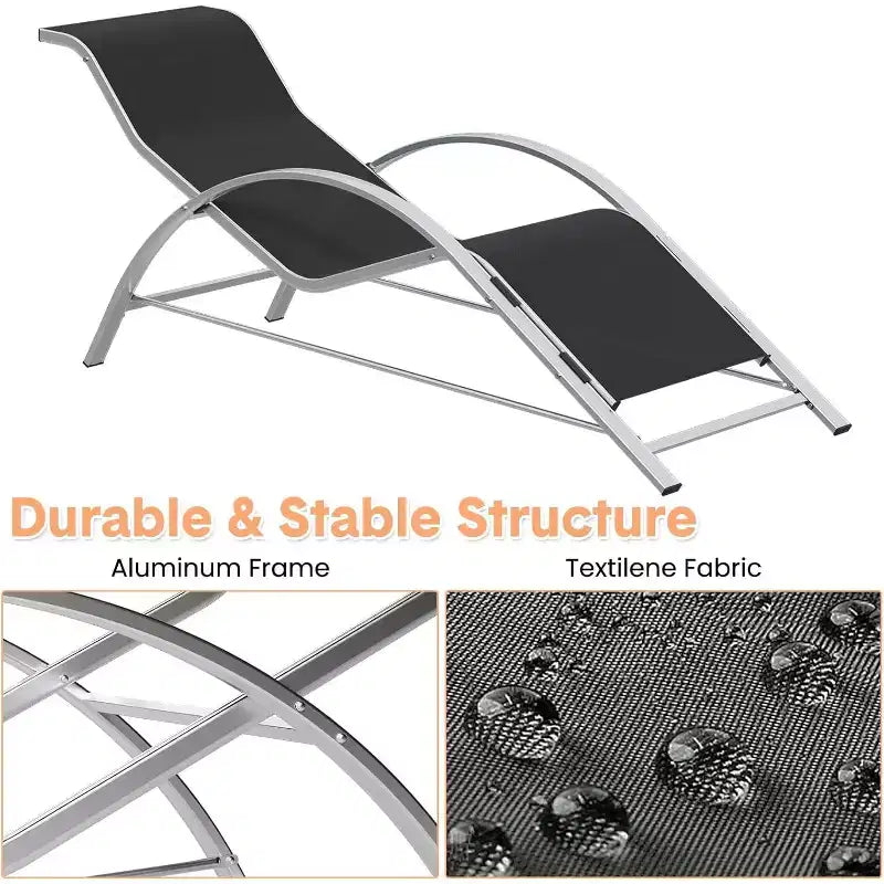 Rust-Resistant Aluminum 3 Piece Patio Lounge Chair Set, 2 Outdoor Reclining Loungers & 1 Side Table, Stackable Space-Saving for Poolside, Garden