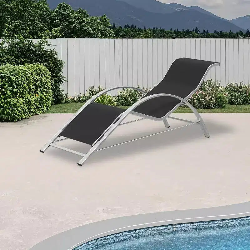 Rust-Resistant Aluminum 3 Piece Patio Lounge Chair Set, 2 Outdoor Reclining Loungers & 1 Side Table, Stackable Space-Saving for Poolside, Garden