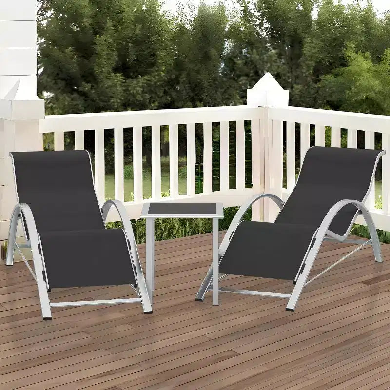 Rust-Resistant Aluminum 3 Piece Patio Lounge Chair Set, 2 Outdoor Reclining Loungers & 1 Side Table, Stackable Space-Saving for Poolside, Garden