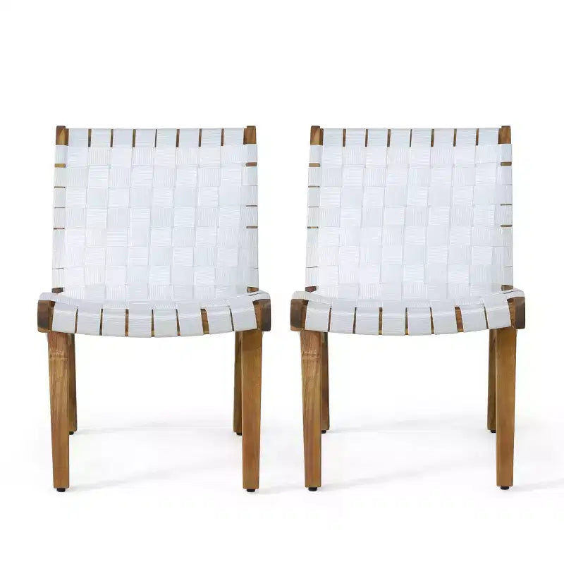 ModernLuxe Sedie a Sdraio da Esterno in Legno di Acacia, Poltrona da Giardino con Intreccio in Corda e Contorno Ergonomico Incassato - Set da 2