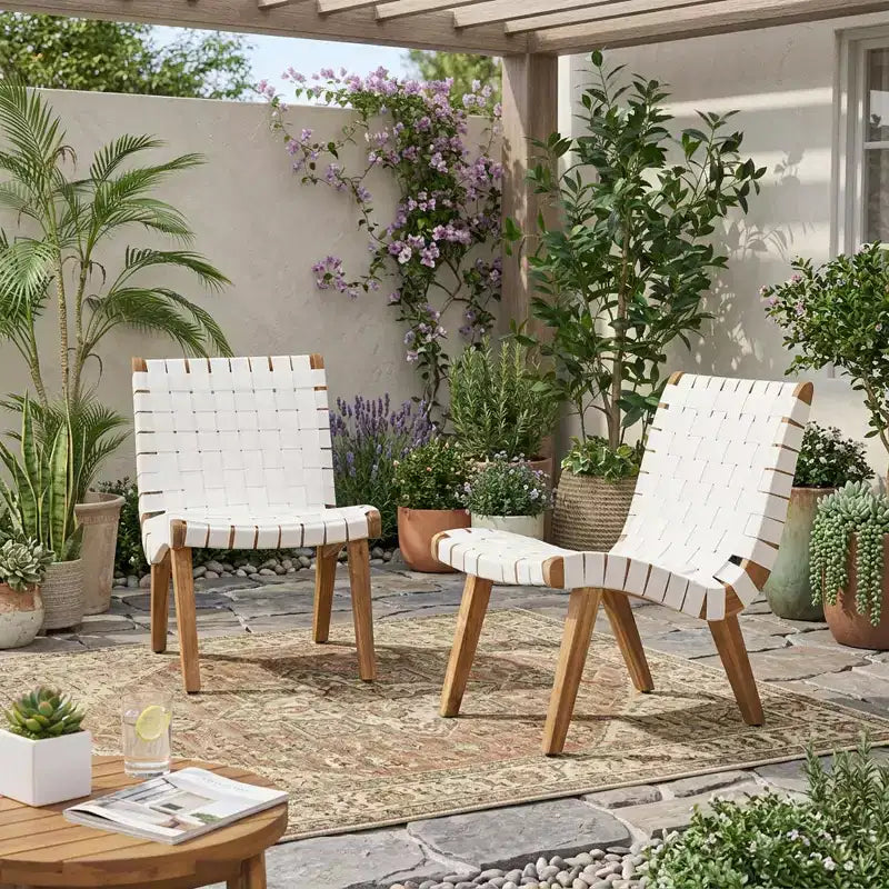 ModernLuxe Sedie a Sdraio da Esterno in Legno di Acacia, Poltrona da Giardino con Intreccio in Corda e Contorno Ergonomico Incassato - Set da 2