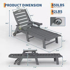 Chaise Lounge Outdoor, Lounge Chair Outdoor with Rolling Wheels, Adjustable 5-Position Backrest, HDPE Lounge Chair with Cup Holder Weather-Resistant