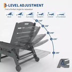 Chaise Lounge Outdoor, Lounge Chair Outdoor with Rolling Wheels, Adjustable 5-Position Backrest, HDPE Lounge Chair with Cup Holder Weather-Resistant