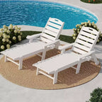 Chaise Lounge Outdoor, Lounge Chair Outdoor with Rolling Wheels, Adjustable 5-Position Backrest, HDPE Lounge Chair with Cup Holder Weather-Resistant