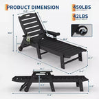 Chaise Lounge Outdoor, Lounge Chair Outdoor with Rolling Wheels, Adjustable 5-Position Backrest, HDPE Lounge Chair with Cup Holder Weather-Resistant
