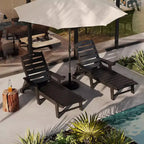 Chaise Lounge Outdoor, Lounge Chair Outdoor with Rolling Wheels, Adjustable 5-Position Backrest, HDPE Lounge Chair with Cup Holder Weather-Resistant